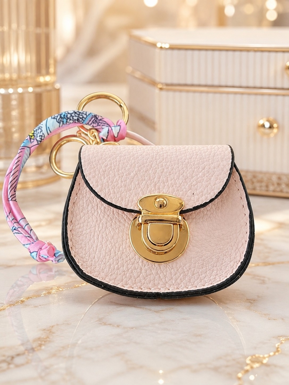 Elegant Light Pink Leather Crossbody Bag with Gold Hardware